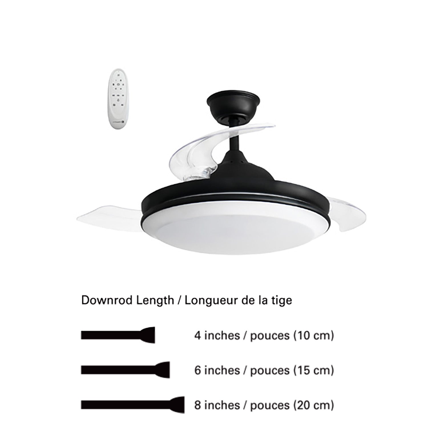 Xtricity - Ventilateur de Plafond avec Hélice Rétractable, Éclairage DEL, Télécommande Incluse, Noir - Simple Boutique