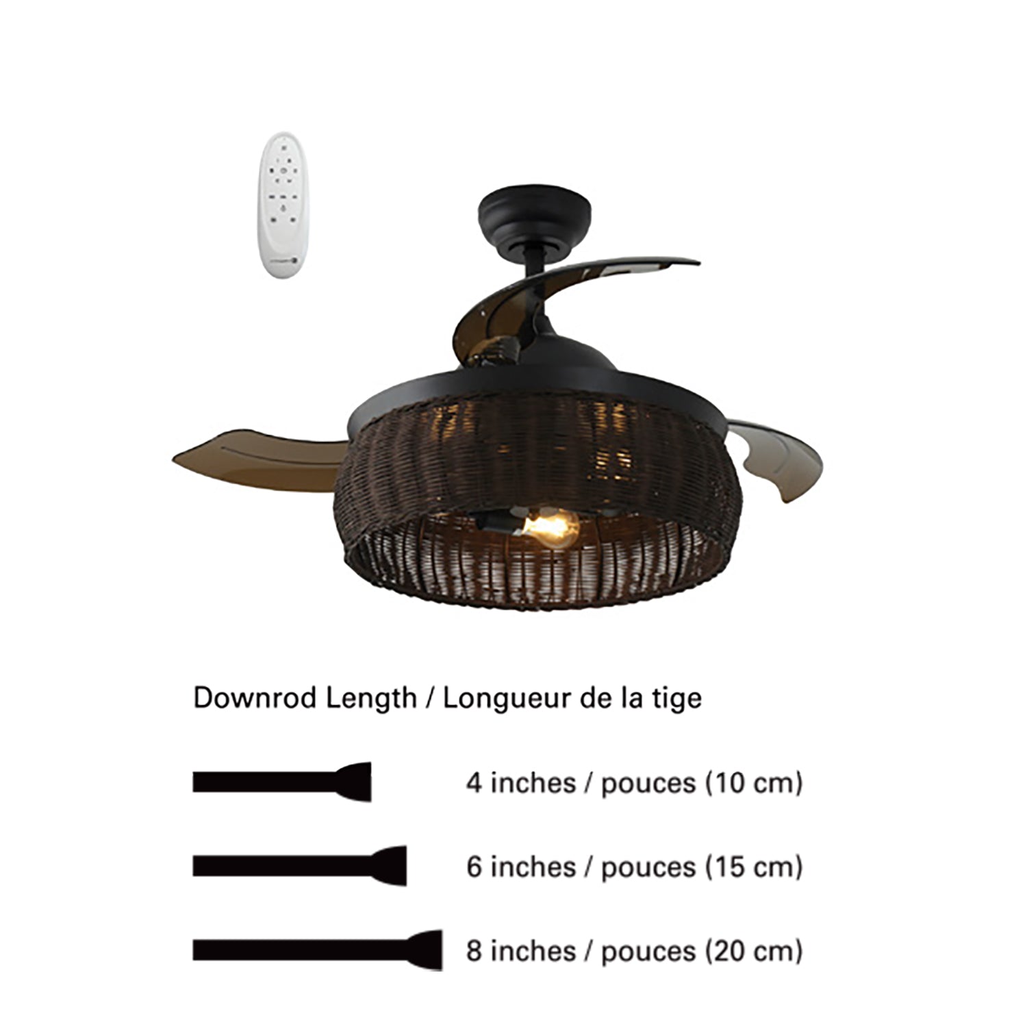 Xtricity - Ventilateur de Plafond avec Hélice Rétractable et Éclairage, Télécommande Incluse, Brun - Simple Boutique