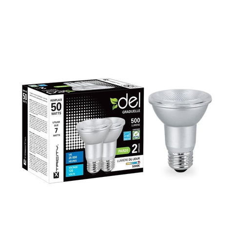 Xtricity ampoules DEL PAR20/7W/120V/E26/500L/ES/5000k dim 2 un.