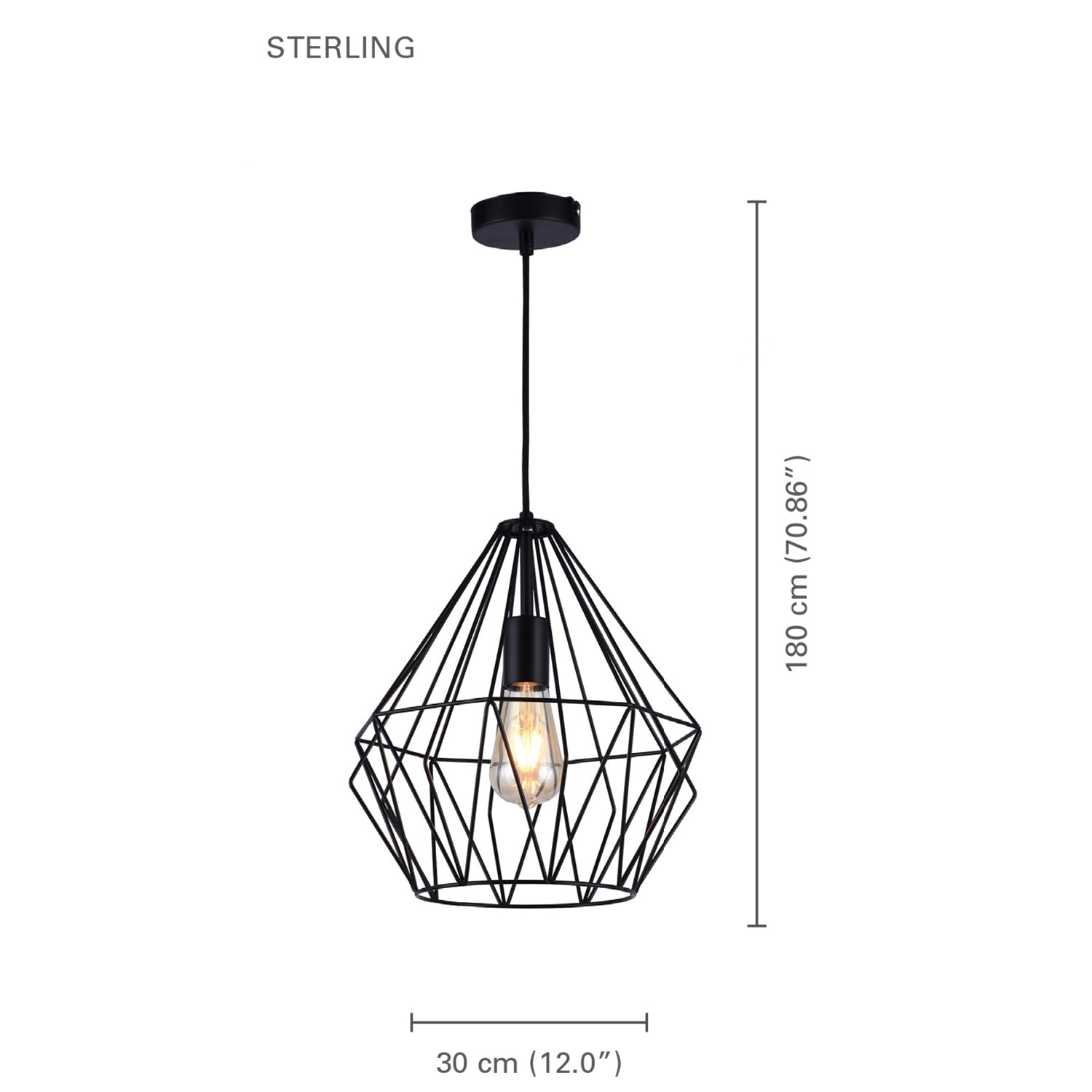 Xtricty - Luminaire Suspendu, Largeur de 11.81'', De la Collection Sterling, Noir - Simple Boutique