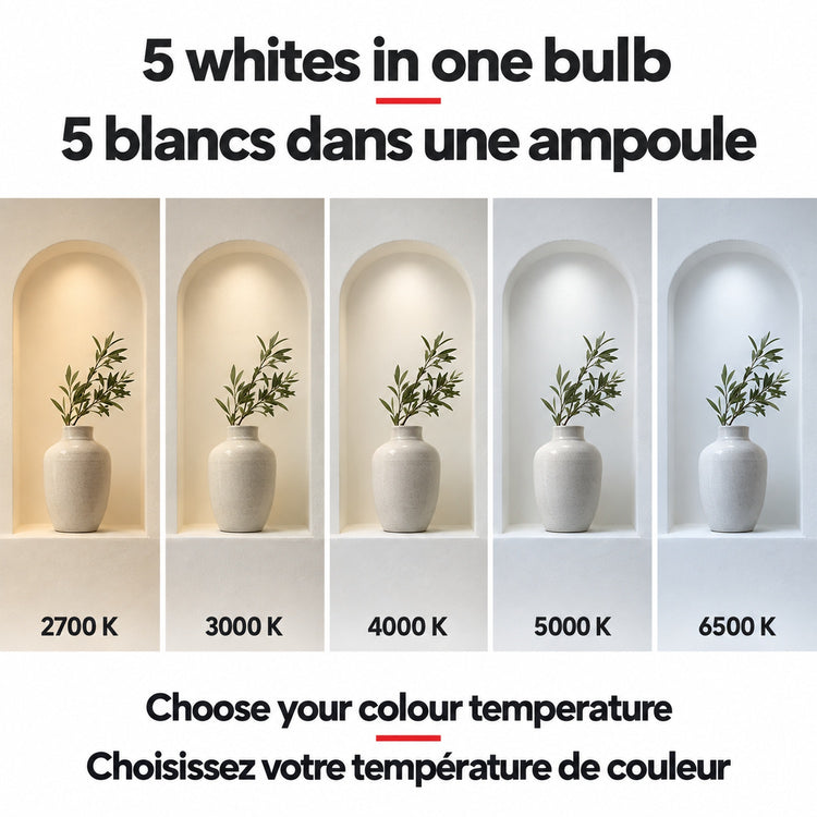Selectable white light / Blanc sélectionnable — températures de couleur réglables