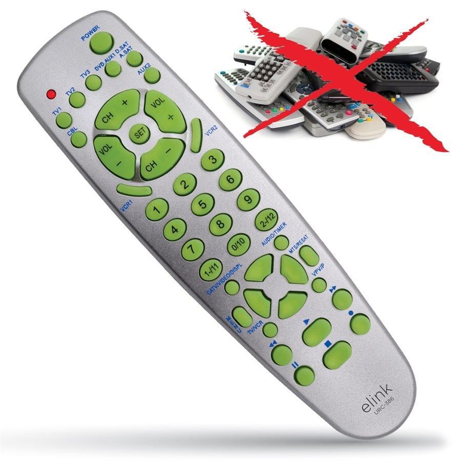 eLink URC-386 - Télécommande universelle 9-en-1 pour TV, magnétoscope, DVD, câble, satellite, CD/AUX, VCDE, couleur argent - Simple Boutique