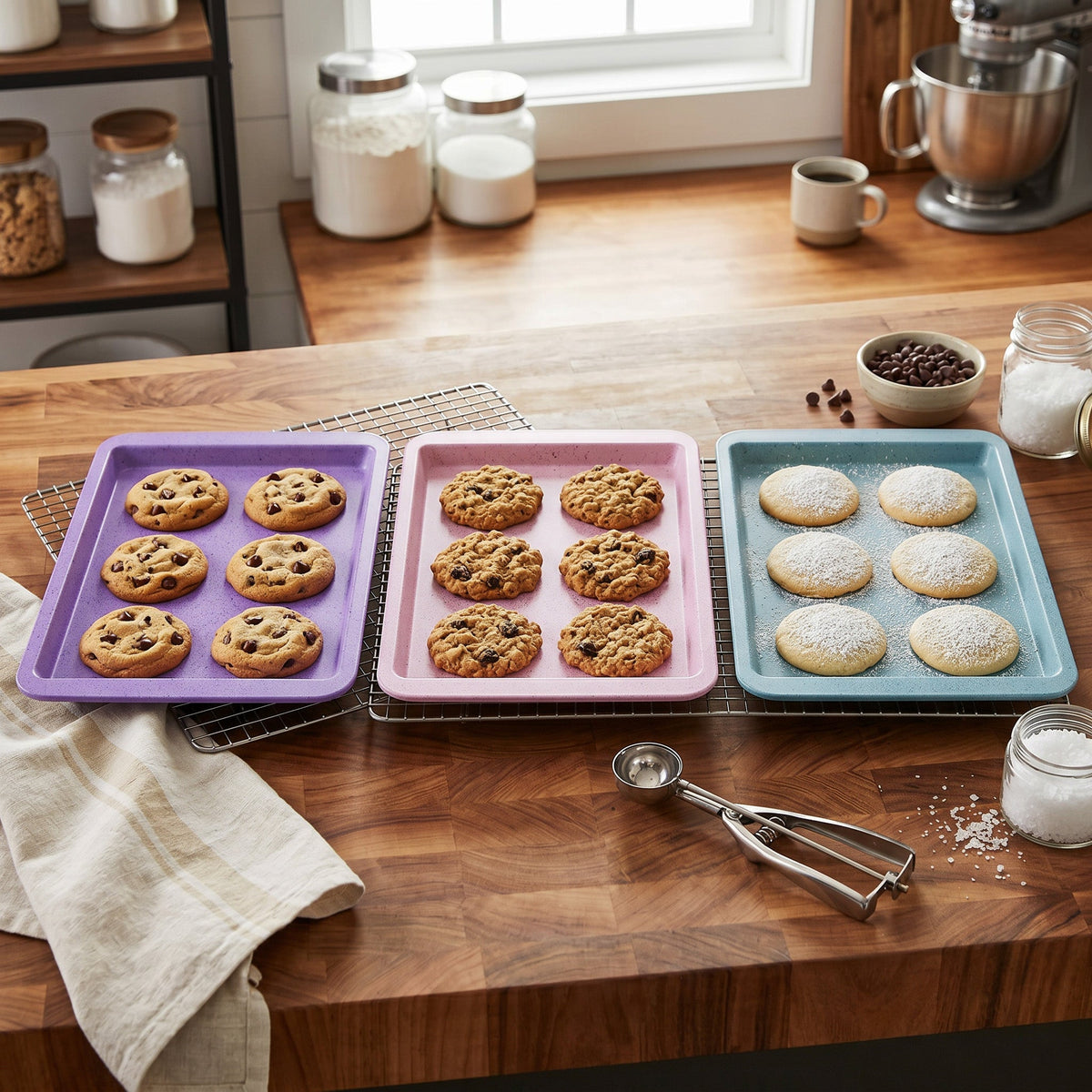 iBake Lot de 3 plaques de cuisson antiadhésives en céramique mouchetée - Simple Boutique