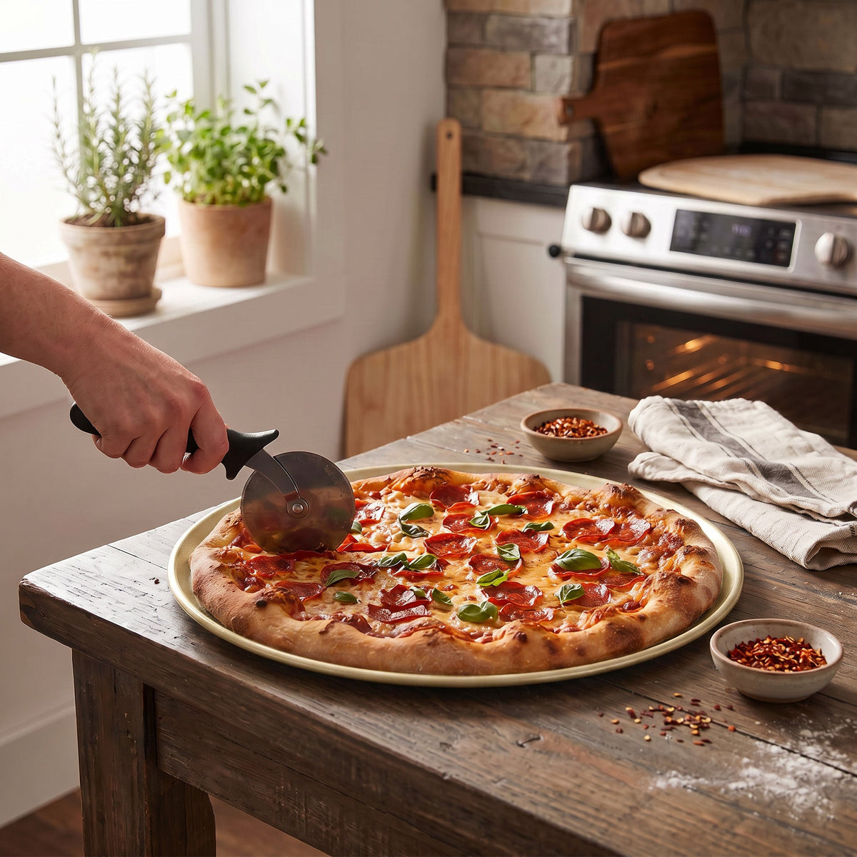 iBake Plat à pizza en acier au carbone antiadhésif Diamond - Champagne Doré - Lot de 2 - Simple Boutique