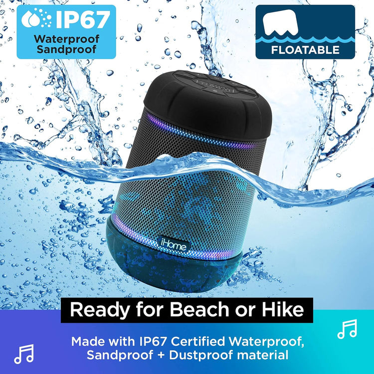iHome - Haut-Parleur Portable, Bluetooth, Étanche et Éclairage LED, Noir - Simple Boutique