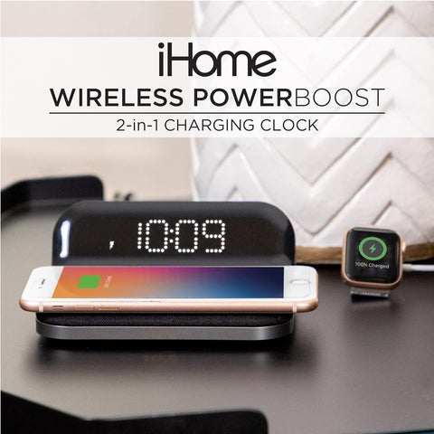 iHome - Radio-Réveil Numérique avec Chargeur Sans-Fil et Port USB, Noir