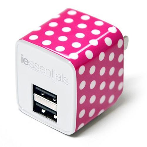 iessentials Chargeur Mural 2 Ports USB 2.4A - Rose à Points Blancs - Simple Boutique