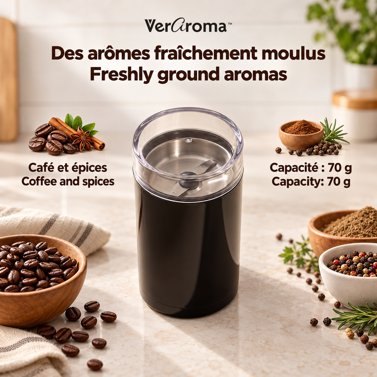 VerAroma moulin : café et épices, 70 g — Coffee and spice grinder, 70 g