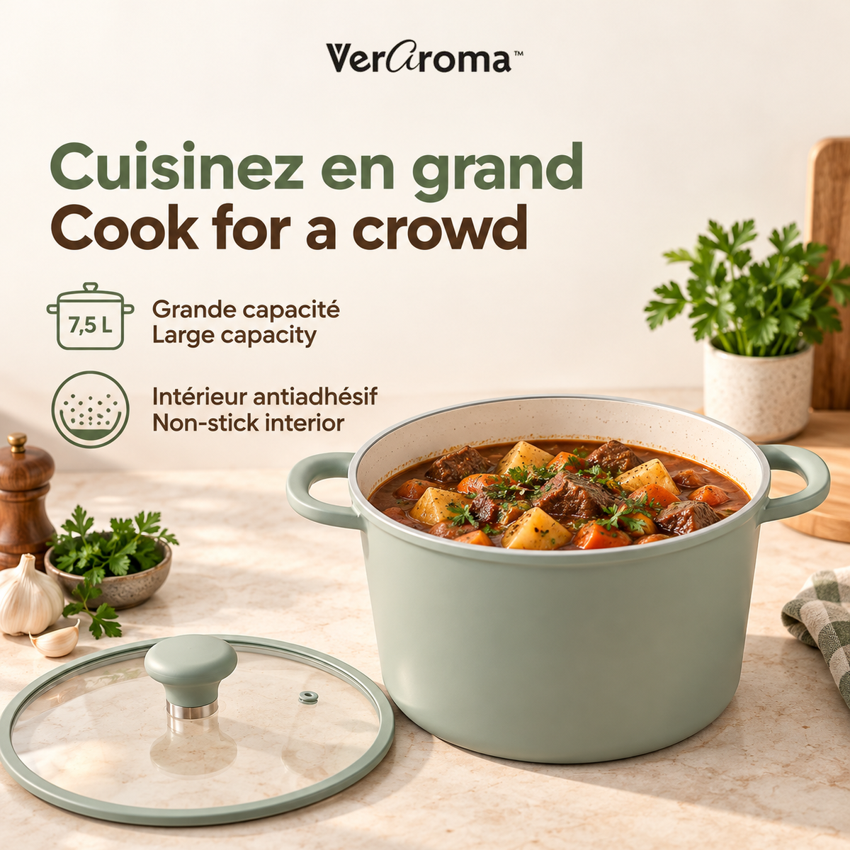 Cocotte 7,5 L, intérieur antiadhésif / 7.5 L casserole, non-stick interior