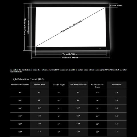100″ 16:9 Reference PureBright 4K Toile De Projection à Cadrage Fixe Blanc Gain 2.4