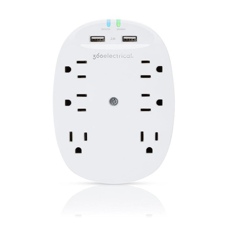 360 Electrica Studio Protecteur de Surtension à 6 Prises avec 2 Prises USB 2-2.4Amp Blanc 360303 - Simple Boutique