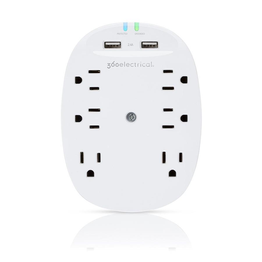 360 Electrica Studio Protecteur de Surtension à 6 Prises avec 2 Prises USB 2-2.4Amp Blanc 360303 - Simple Boutique