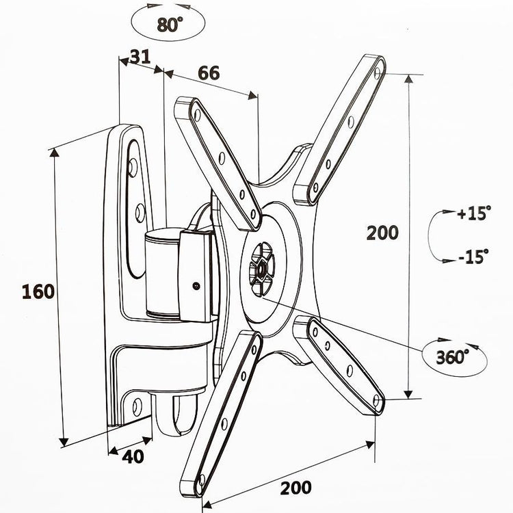 AMX BFP-01B Support Mural Universel Articulé 1 Pivot Pour TV LED, LCD, PLASMA pour Écrans 23'' À 42'' - Simple Boutique