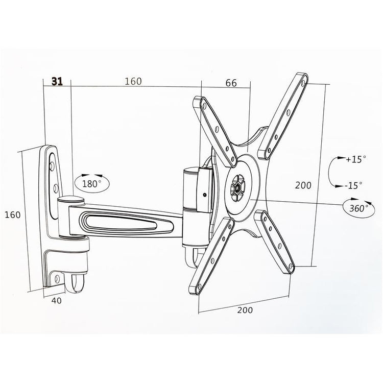 AMX BFP-02B Support Mural Universel Articulé 2 Pivots Pour TV LED, LCD, PLASMA pour Écrans 23'' À 42'' - Simple Boutique