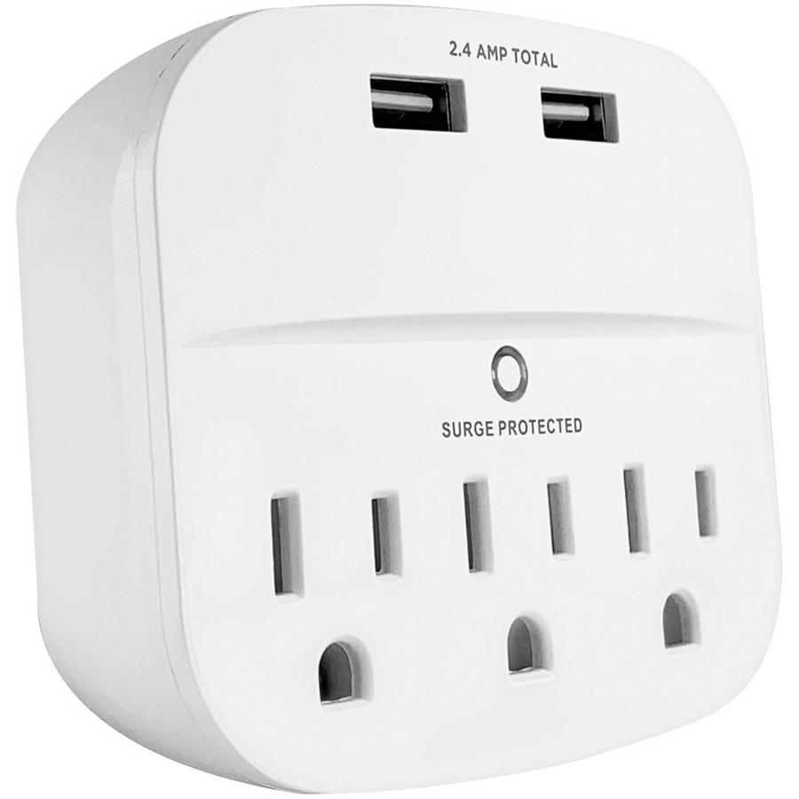 AMX PA-35 Protecteur de Surtension Mural 3 Prises Avec 2 Ports USB 2.4A Blanc - Simple Boutique