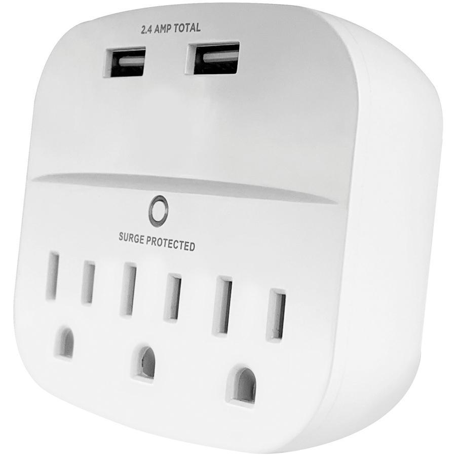 AMX PA-35 Protecteur de Surtension Mural 3 Prises Avec 2 Ports USB 2.4A Blanc - Simple Boutique