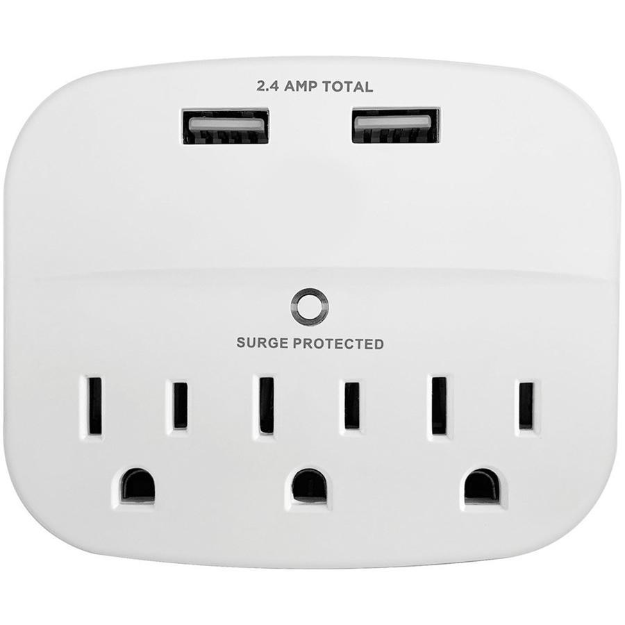 AMX PA-35 Protecteur de Surtension Mural 3 Prises Avec 2 Ports USB 2.4A Blanc - Simple Boutique