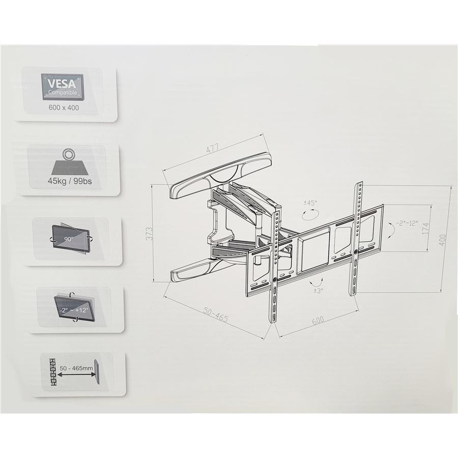 AMX - Support Mural à Double Articulation pour Téléviseur de 32'' à 55'', Poid Maximum de 45kg, Noir - Simple Boutique