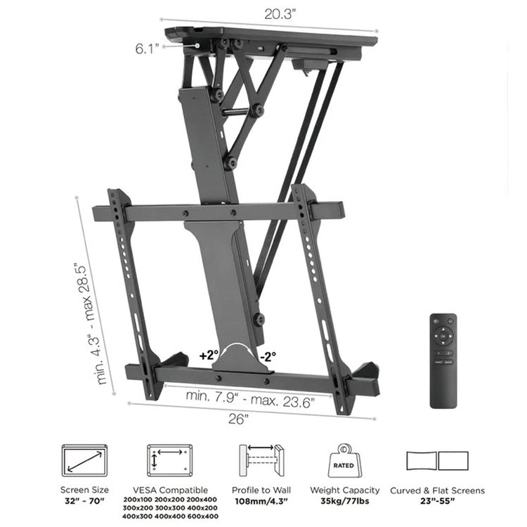 AMX - Support de Téléviseur pour Plafond Motorisé, Pour Écran de 32" à 70", avec Télécommande, Noir - Simple Boutique