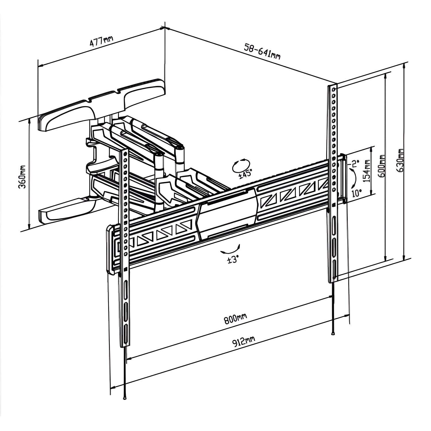 AMX - Support de Télévision Mural Articulé, Pour Écran de 47'' à 90'', Poid Maximum de 60kg, Noir - Simple Boutique