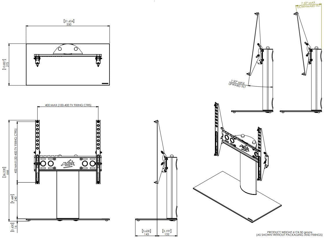 AVF ML-B401BS Base de Téléviseur de Table Universelle (Pied ou Base de Remplacement) - Pour Écran LCD PLASMA DEL 55 pouces et 66 lbs - Simple Boutique
