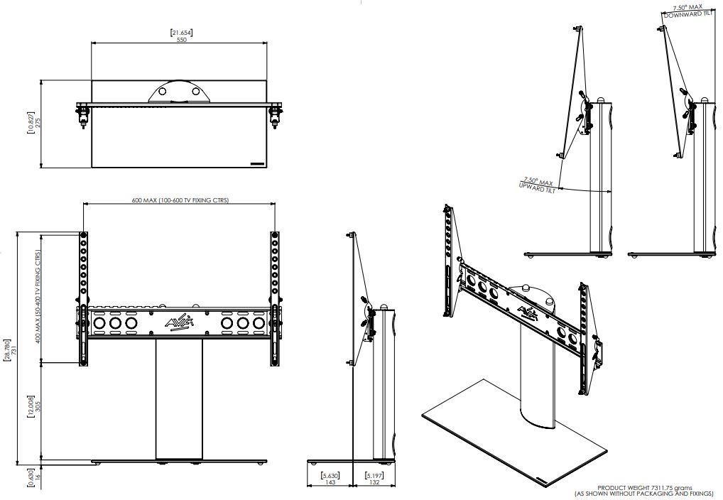 AVF ML-B601BS Base de Téléviseur de Table Universelle (Pied ou Base de Rechange) - Pour Écran PLASMA LCD DEL de 65 po et 99 lbs - Simple Boutique