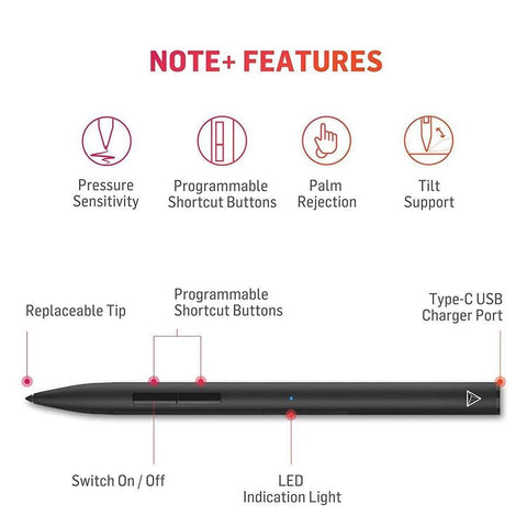 Adonit Note Plus - Stylet pour Ipad avec Sensibilité à la Pression et Boutons de Raccourci, Noir