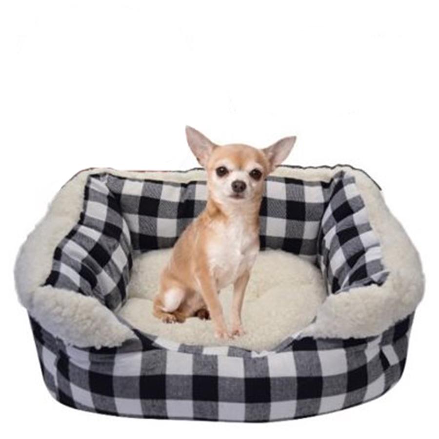 Animooos - Lit pour Animaux Domestique Carré en Peluche, Taille Petite, Motif à Carreaux