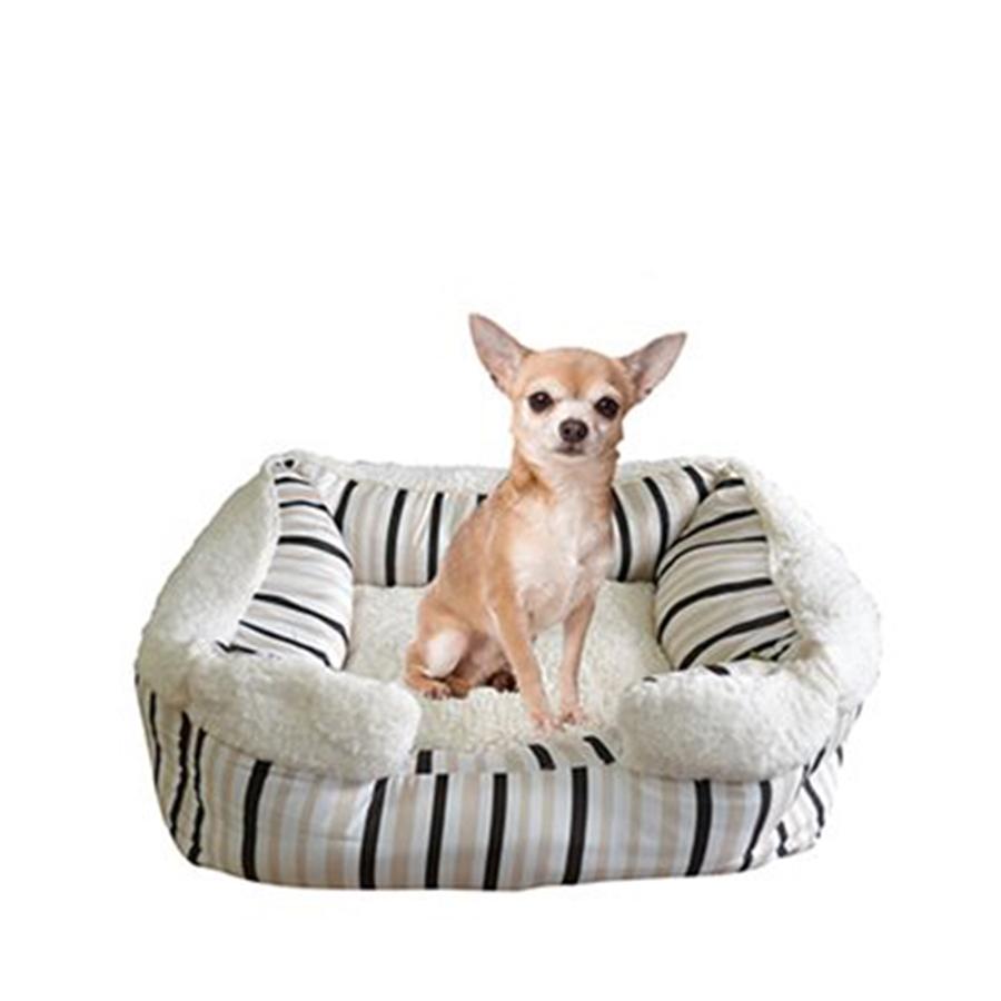 Animooos - Lit pour Animaux Domestiques Carré en Peluche, Taille Petit, Motif à Rayure - Simple Boutique