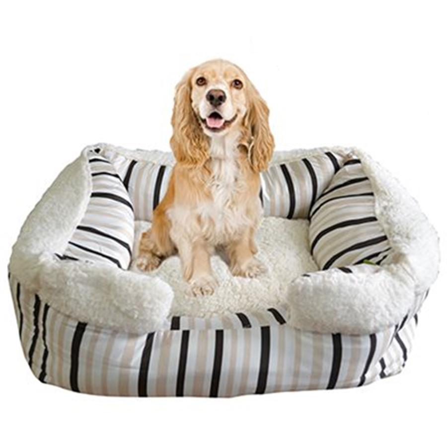 Animooos - Lit pour Animaux Domestiques Rectangulaire en Peluche, Taille Moyenne, Motif à Rayure - Simple Boutique