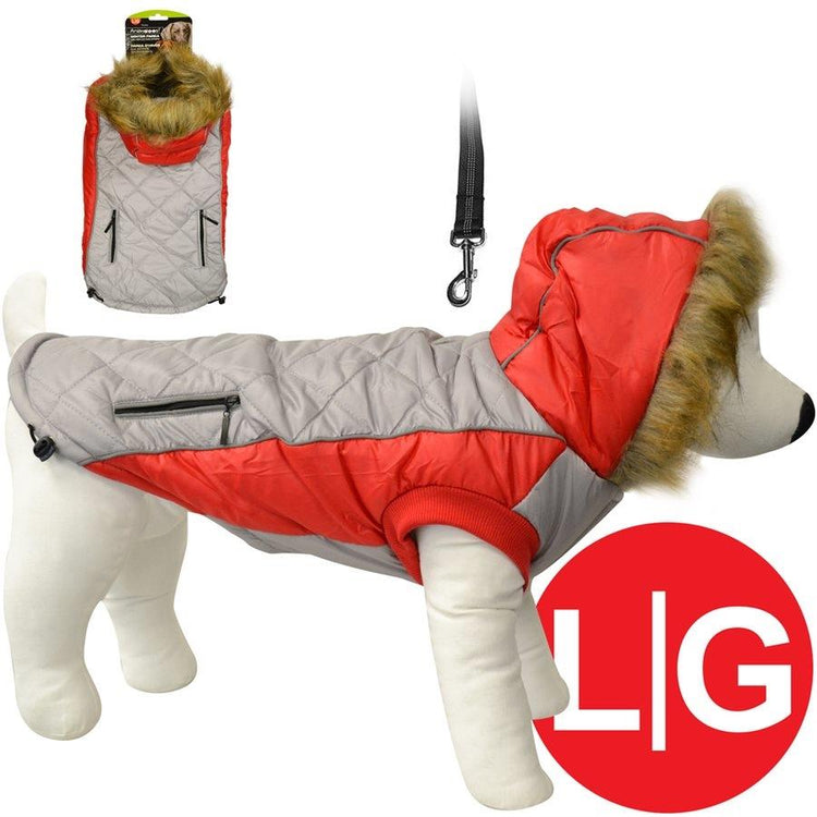 Animooos PCL820L Parka de Retention Thermique pour Chien, Couleur Gris et Rouge, Grandeur Large - Simple Boutique