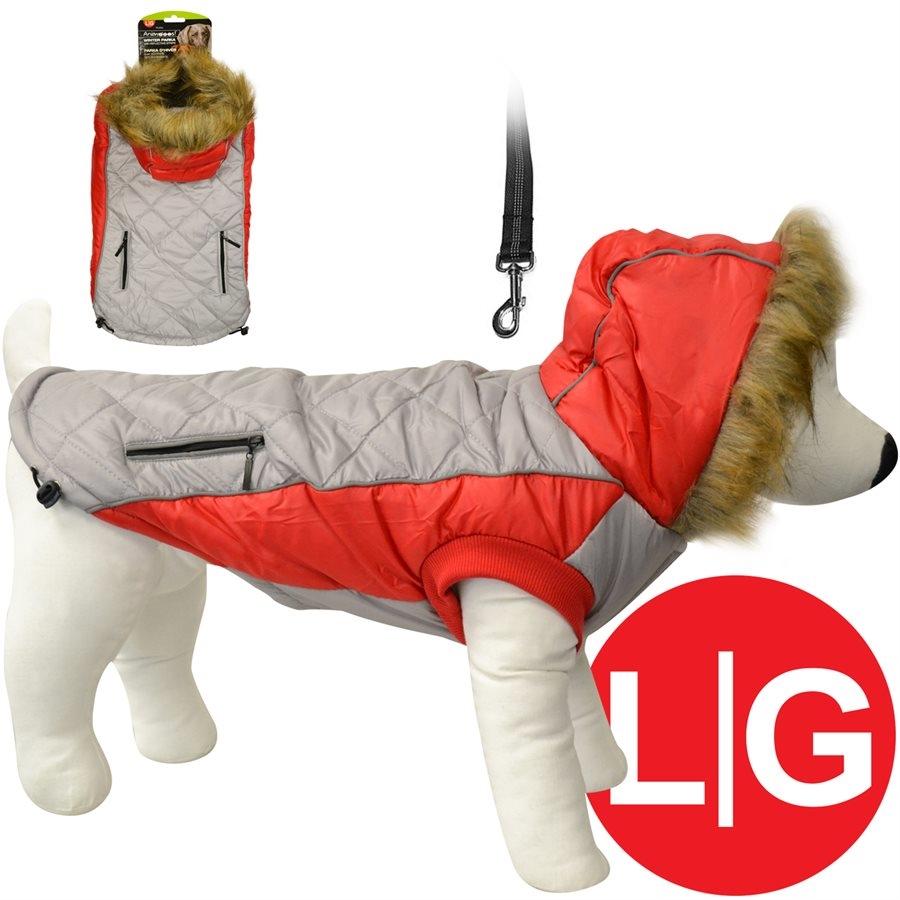 Animooos PCL820L Parka de Retention Thermique pour Chien, Couleur Gris et Rouge, Grandeur Large - Simple Boutique