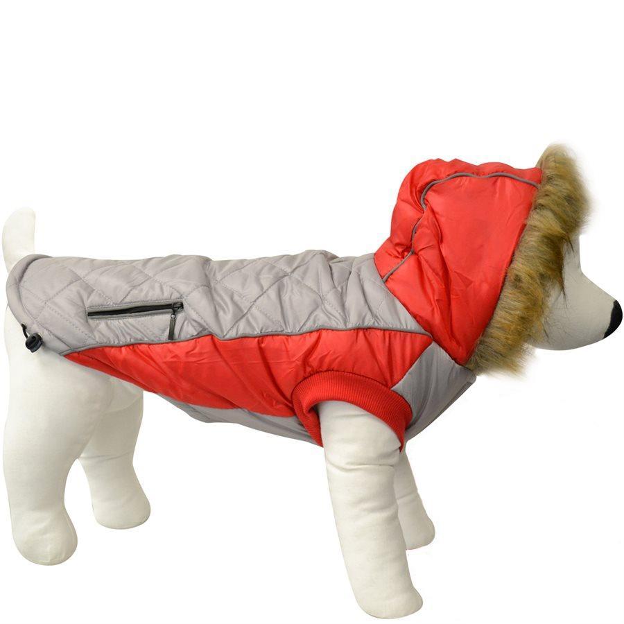 Animooos PCL820L Parka de Retention Thermique pour Chien, Couleur Gris et Rouge, Grandeur Large - Simple Boutique