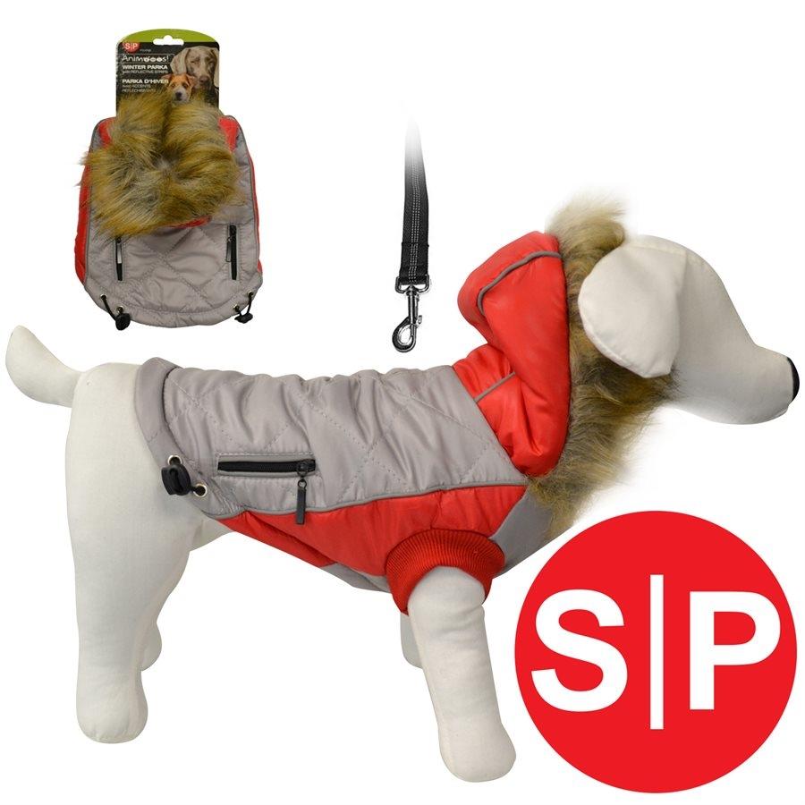 Animooos PCL820S Parka de Retention Thermique pour Chien, Couleur Gris et Rouge, Grandeur Petit - Simple Boutique