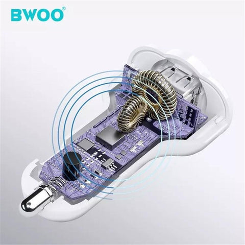 BWOO - Chargeur de Voiture avec 1 Port USB et 1 Type-C , DC 12-24V, Sortie 5V 2.4A, Coque Ignifuge, Blanc