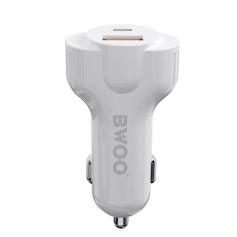 BWOO - Chargeur de Voiture avec 1 Port USB et 1 Type-C , DC 12-24V, Sortie 5V 2.4A, Coque Ignifuge, Blanc