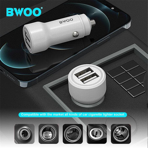 BWOO - Chargeur de Voiture avec 2 Ports USB, 12-24V, Sortie 18W + 5V 2.4A, Blanc