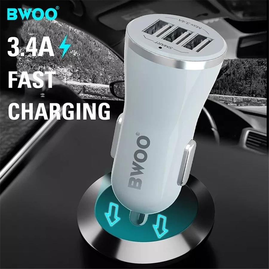BWOO - Chargeur de Voiture avec 3 Ports USB, DC 12-24V, Sortie 5V 3.4A, Coque Ignifuge, Blanc - Simple Boutique