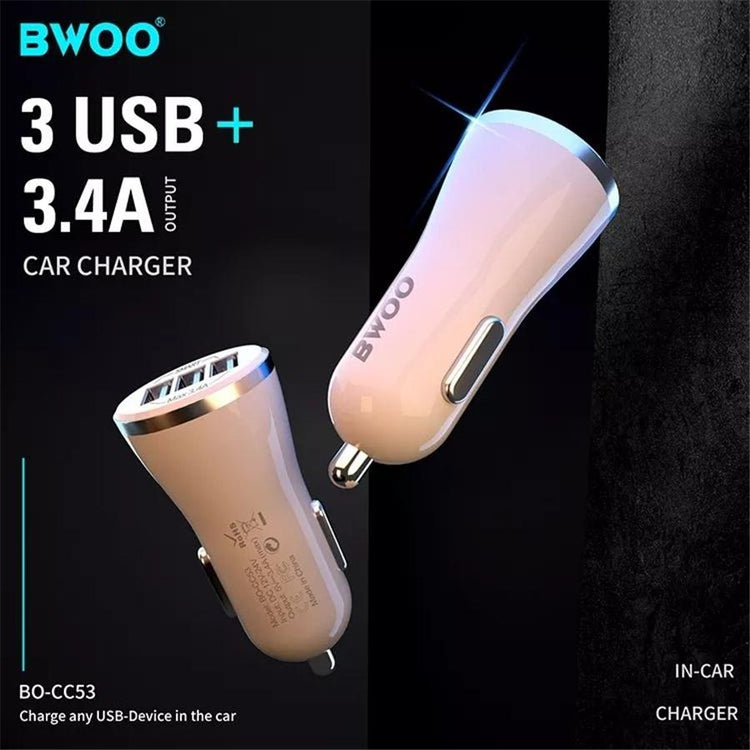 BWOO - Chargeur de Voiture avec 3 Ports USB, DC 12-24V, Sortie 5V 3.4A, Coque Ignifuge, Blanc - Simple Boutique