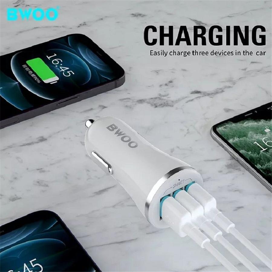 BWOO - Chargeur de Voiture avec 3 Ports USB, DC 12-24V, Sortie 5V 3.4A, Coque Ignifuge, Blanc - Simple Boutique