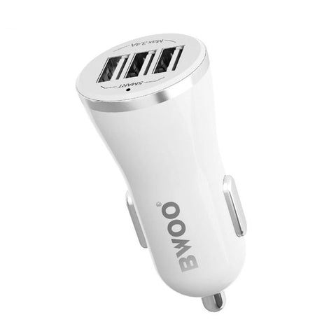 BWOO - Chargeur de Voiture avec 3 Ports USB, DC 12-24V, Sortie 5V 3.4A, Coque Ignifuge, Blanc