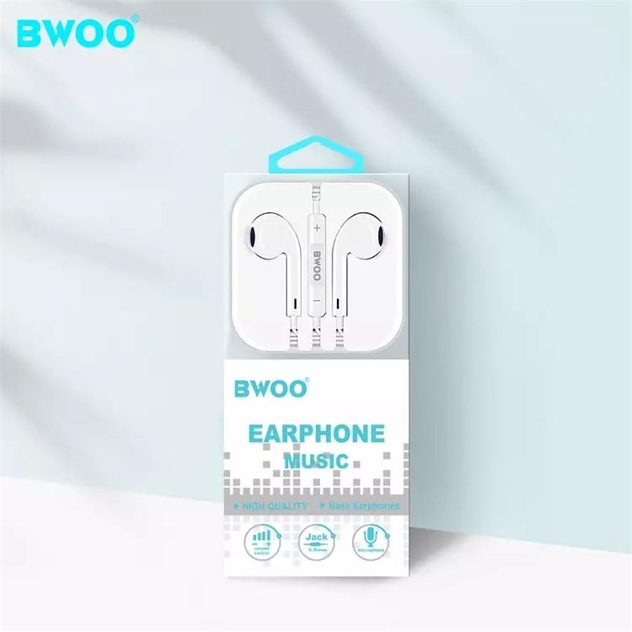 BWOO - Écouteurs Stéréo Intra-Auriculaires, Connecteur 3.5mm, Câble de 1.2M avec Télécommande et Microphone, Blanc - Simple Boutique