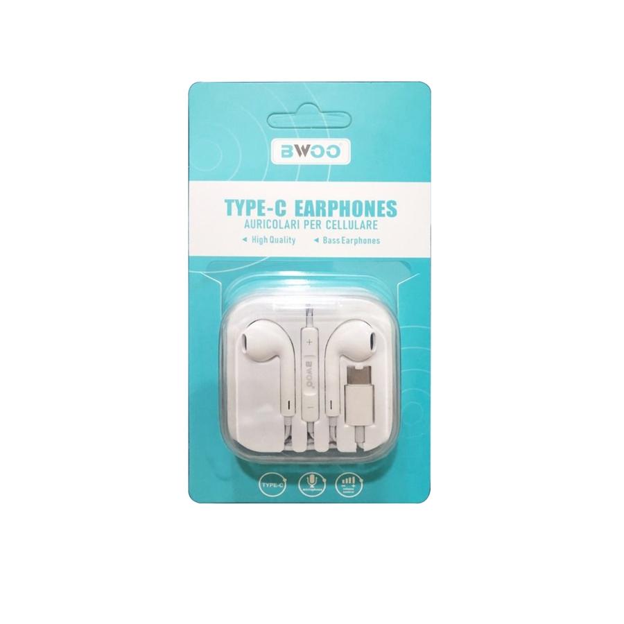 BWOO - Écouteurs Stéréo Intra-Auriculaires, USB Type-C, Câble de 1.2M avec Télécommande et Microphone, Blanc