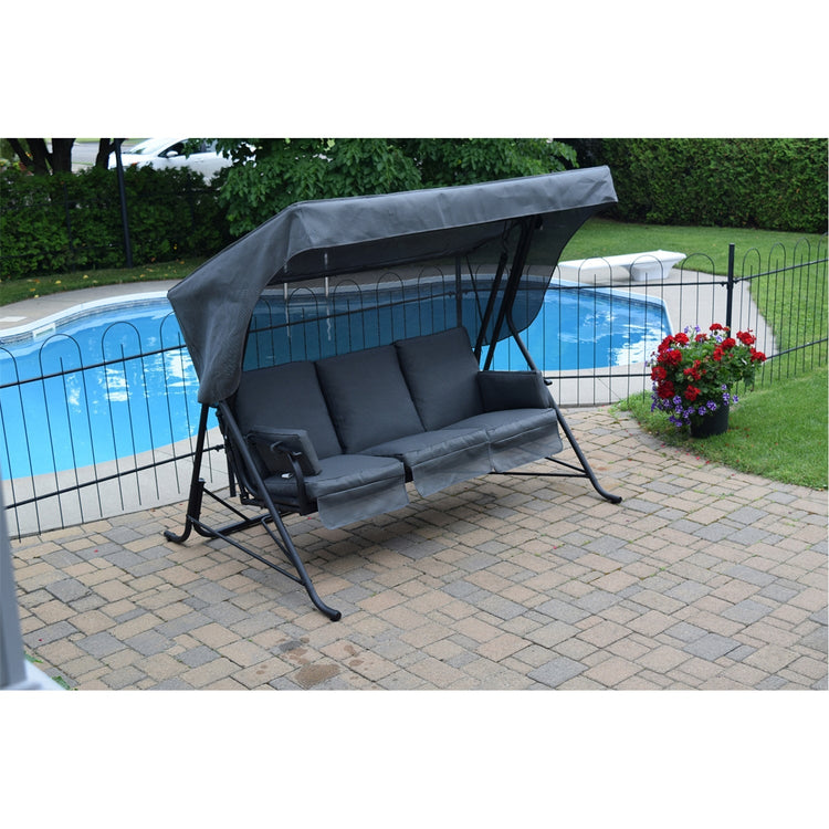 Balançoire Extérieur à 3 Places, Inclinable, Armature en Acier, Noir - Simple Boutique