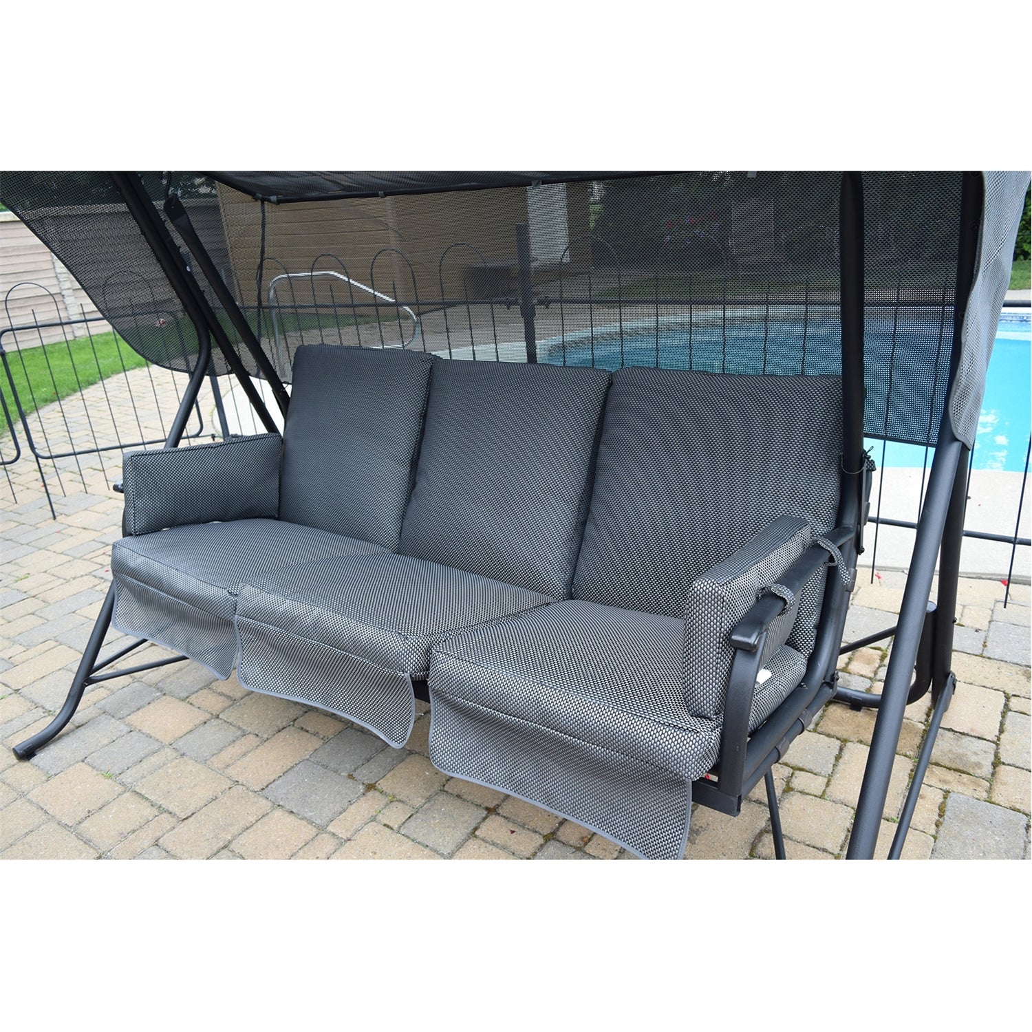 Balançoire Extérieur à 3 Places, Inclinable, Armature en Acier, Noir - Simple Boutique