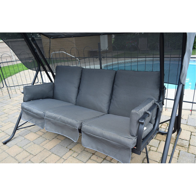 Balançoire Extérieur à 3 Places, Inclinable, Armature en Acier, Noir - Simple Boutique
