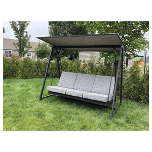 Balançoire de Luxe à 3 Places avec Fonction Bal-Hamac, Armature en Acier, Noir - Simple Boutique