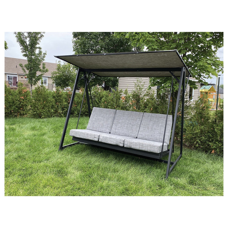 Balançoire de Luxe à 3 Places avec Fonction Bal-Hamac, Armature en Acier, Noir - Simple Boutique
