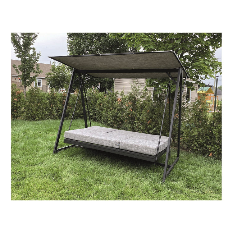 Balançoire de Luxe à 3 Places avec Fonction Bal-Hamac, Armature en Acier, Noir - Simple Boutique