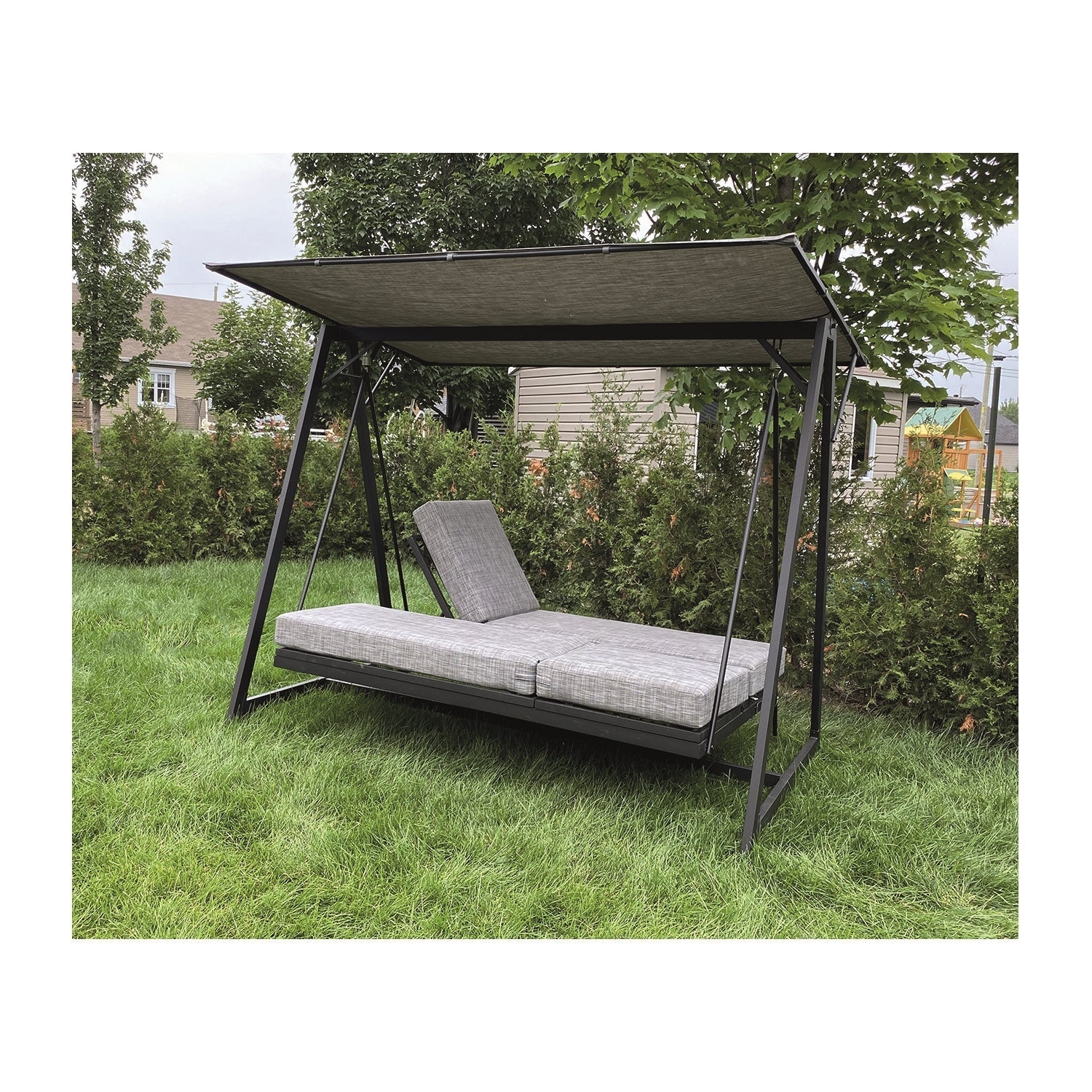 Balançoire de Luxe à 3 Places avec Fonction Bal-Hamac, Armature en Acier, Noir - Simple Boutique